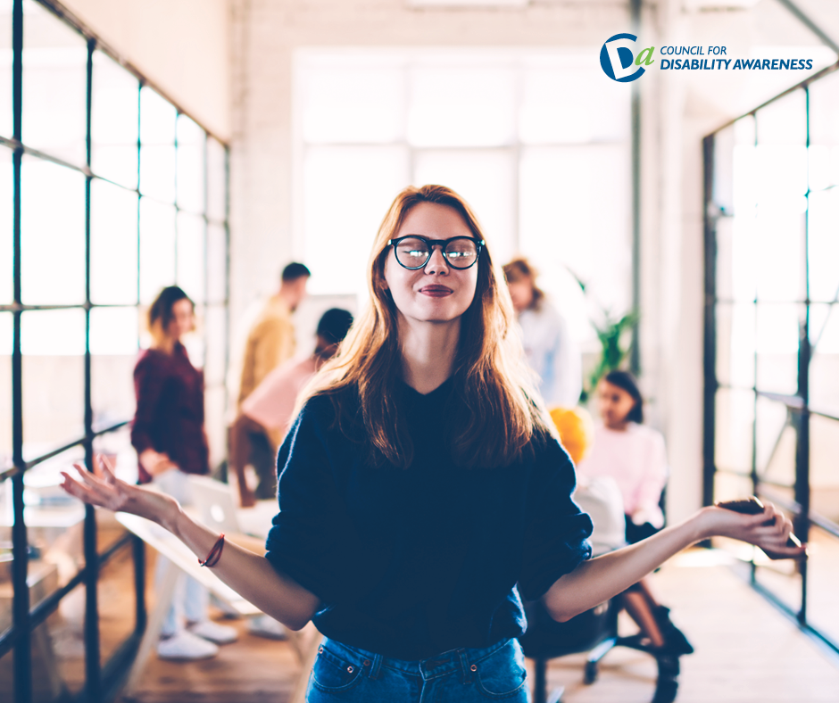 Woman meditating at work
