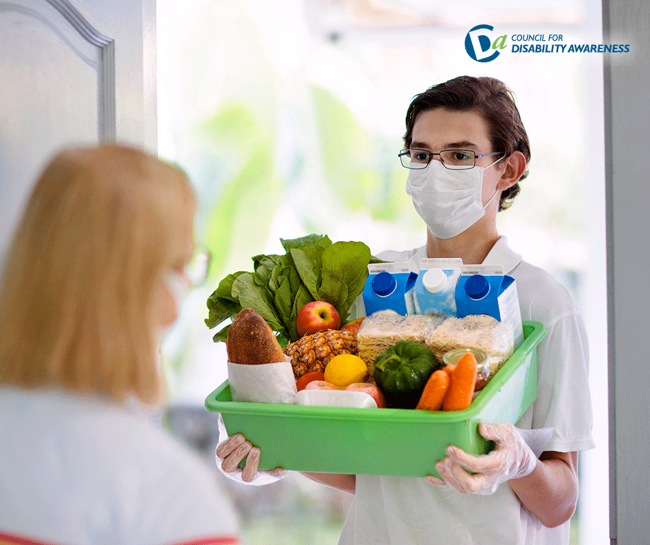 Gig worker delivers food to woman at home