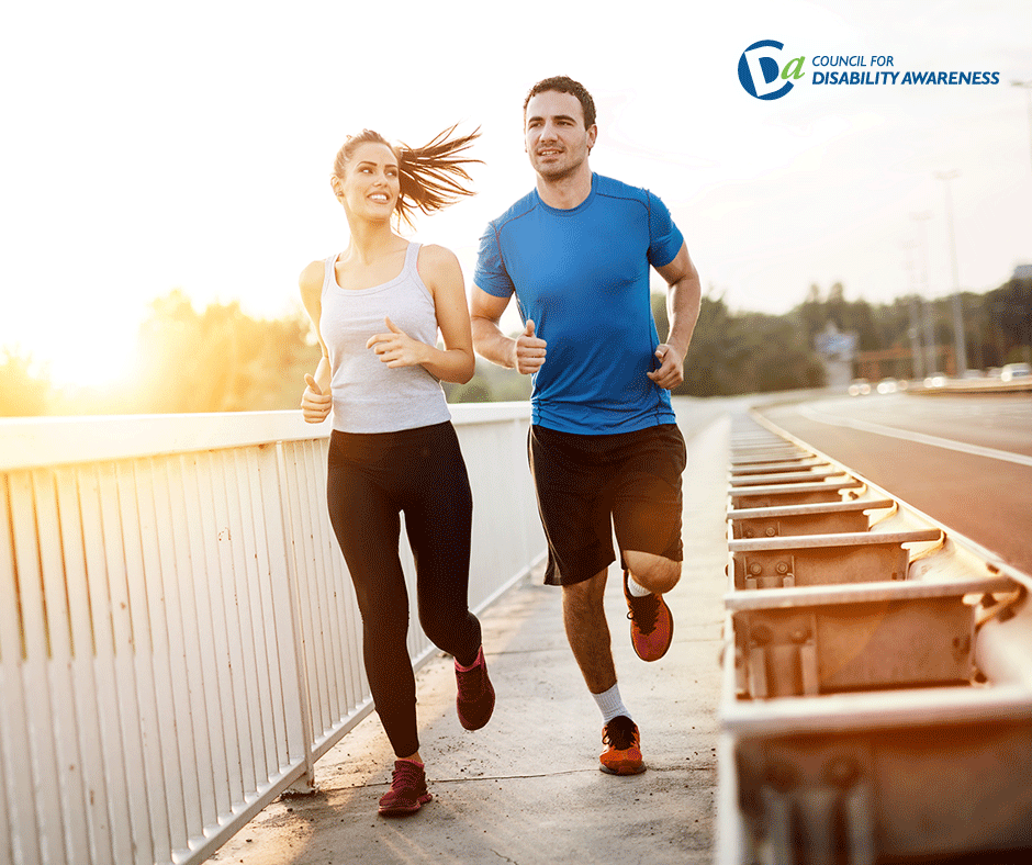 Athletic, young adult couple out for a jog