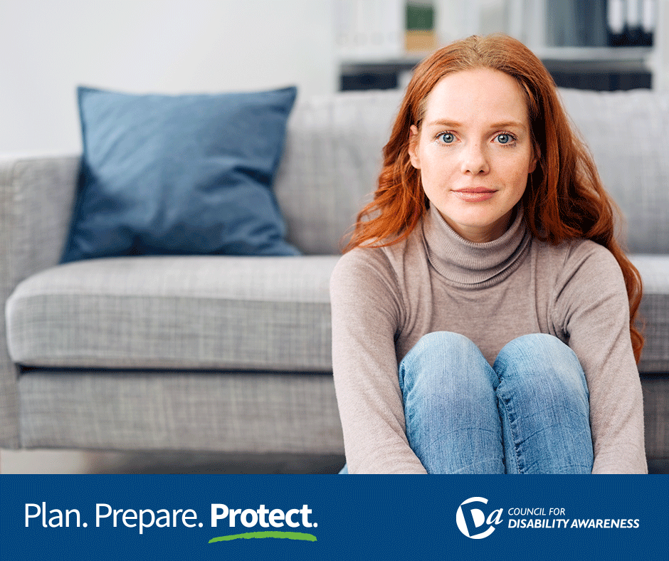 Young professional woman wondering if she can afford disability insurance. Plan. Prepare. Protect.
