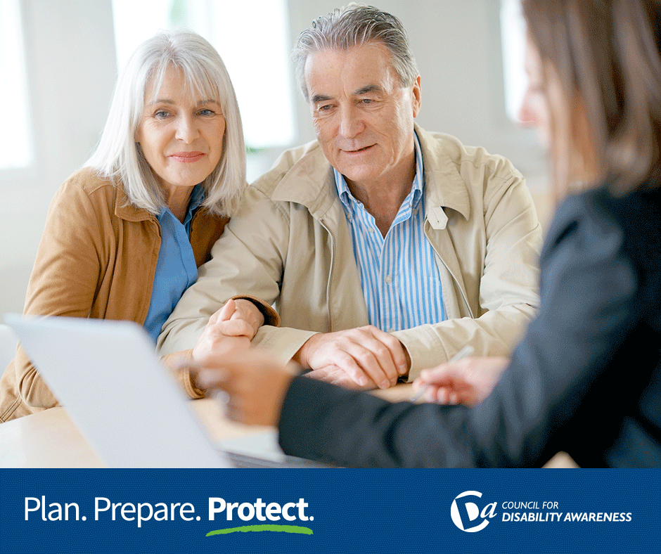 Adult couple working on their retirement plan. Plan. Prepare. Protect.