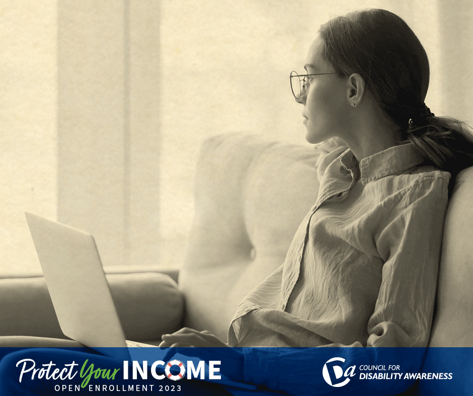 Lonely woman stares out the window. Protect Your Income, Open Enrollment 2023