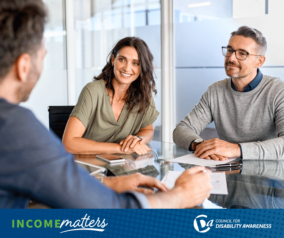 Professional couple meeting with their financial advisor. Income Matters.
