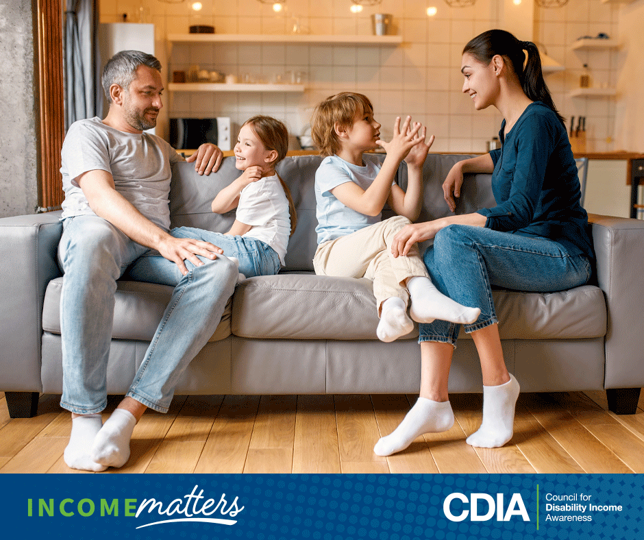 Income Matters, CDIA. Family relaxing at home.